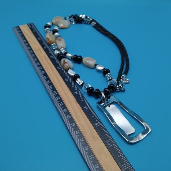Chico's Long Beaded Necklace, Two Layer Pendant, Lucite Beads, Satin Cord, 34 In - Picture 10 of 13